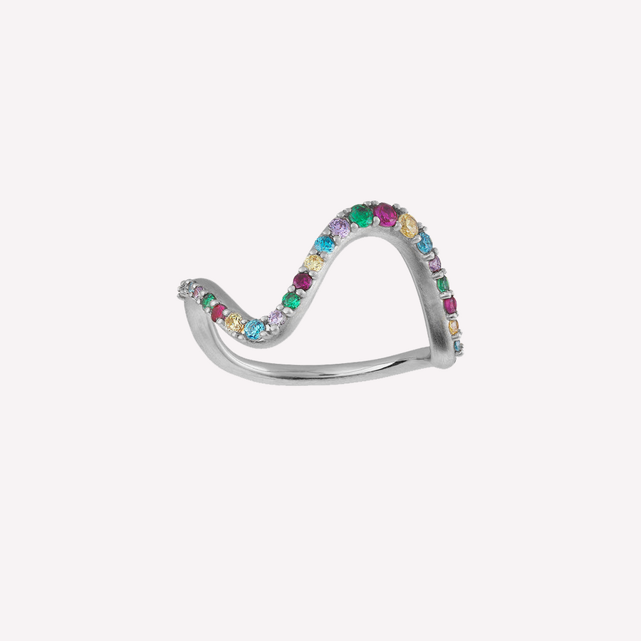 Wave rainbow ring large