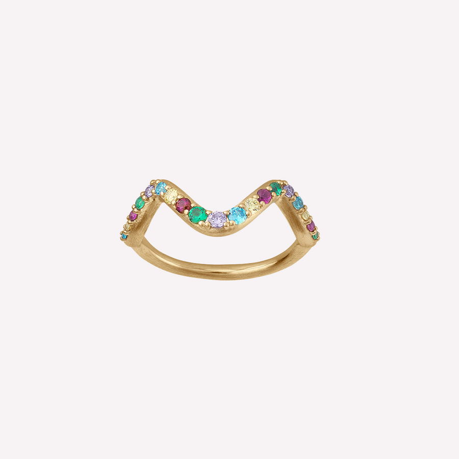 Wave rainbow ring small